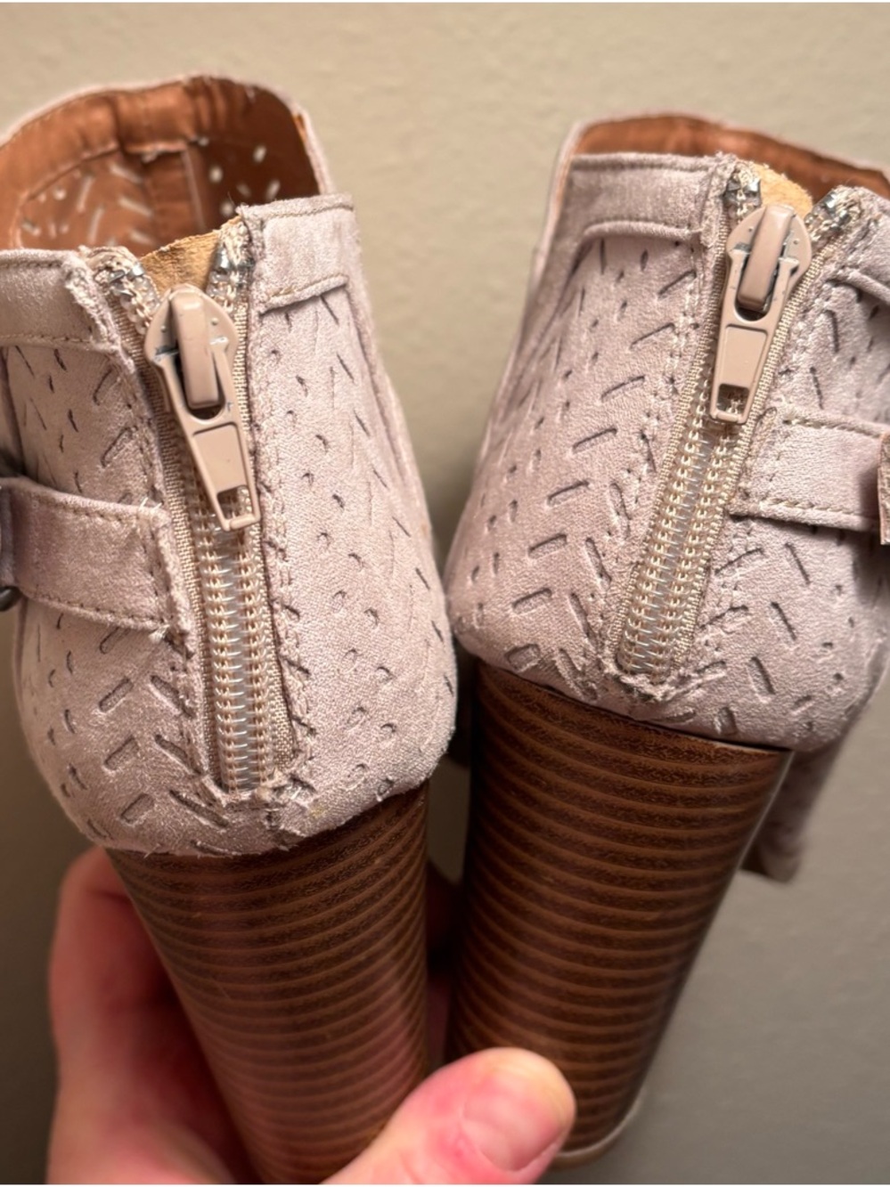 Women's (beige) Suede Peep-Toe Ankle Booties - Picture 5 of 11